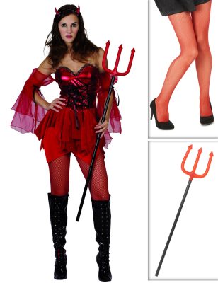 Pack déguisement diablesse femme avec collants et fourche Halloween