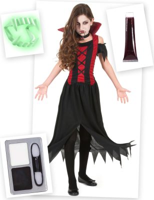 Pack déguisement vampire rouge Halloween fille