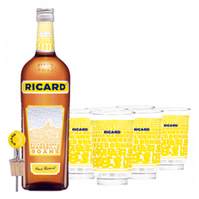 PACK RICARD 90 ANS + 6 VERRES LEHANNEUR + BEC VERSEUR