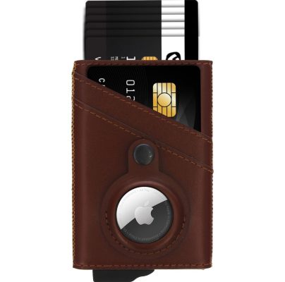 Valenta AirTag RFID - Porte Cartes de Crédit en Cuir véritable - 10 Cartes - Cognac