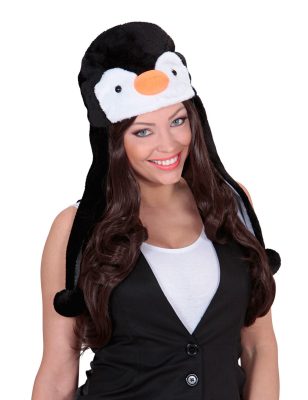 Chapeau Pingouin en peluche noire et blanc