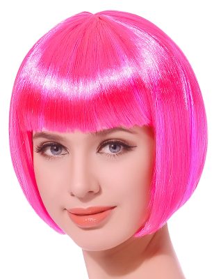 Perruque courte rose fluo femme