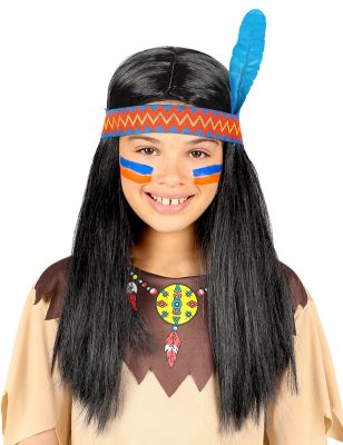 Perruque indien avec bandeau et plume enfant