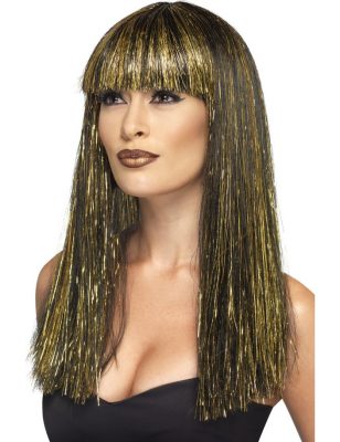 Perruque longue égyptienne noire et dorée femme