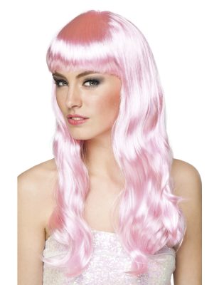 Perruque longue rose pâle femme