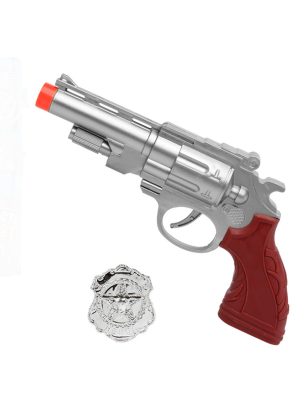 Pistolet argenté avec plaque de police