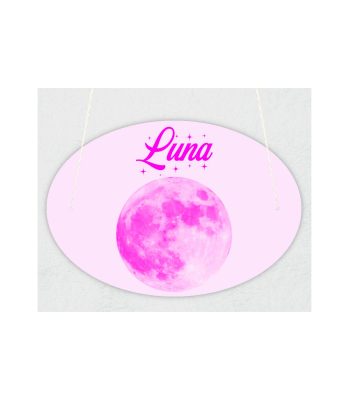 Plaque de porte personnalisable modèle lune rose