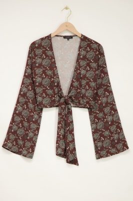 Top kimono marronà fleurs et nœud | My Jewellery