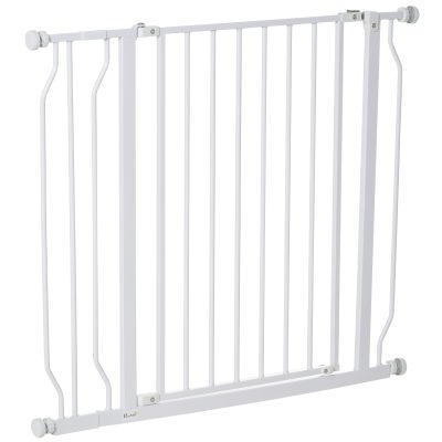 PawHut Barrière de sécurité longueur réglable barrière escaliers couloirs portes sans perçage en acier et ABS dim. 95L x 76H cm blanc