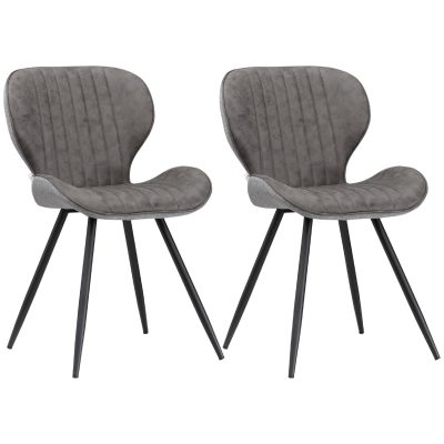 HOMCOM Lot de 2 chaises de salle à manger chaise contemporain en tissu et piètement métal assise enveloppante gris foncé   Aosom France