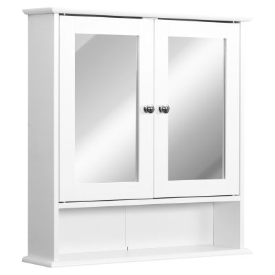 kleankin Armoire murale étagère salle de bain 56L x 13l x 58H cm double porte miroir étagère réglable MDF blanc
