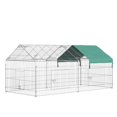 PawHut Clôture pour petits animaux cage pour animaux domestiques cadre en métal galvanisé 4 piquets de sol inclus 220 x 103 x 103 cm argent et vert