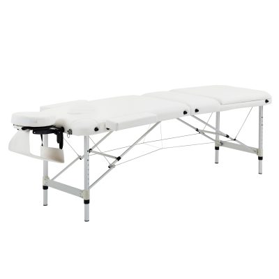 HOMCOM Table de massage 3 zones pliante cosmétique portable charge max. 225 Kg hauteur réglable cadre en alliage blanc