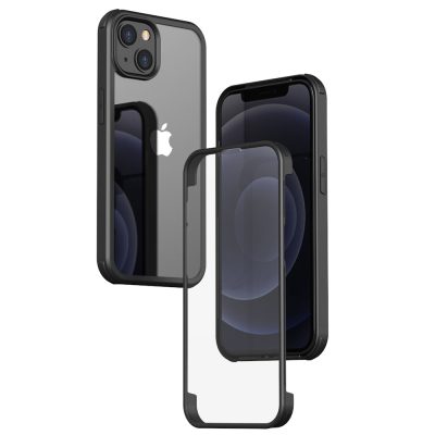 Valenta Full Cover - Coque Apple iPhone 15 Coque arrière en Verre trempé - Transparent / Noir