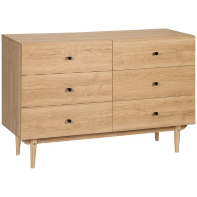 HOMCOM Commode 6 tiroirs meuble de rangement pieds en bois massif 120 x 40 x 80 cm couleur bois   Aosom France