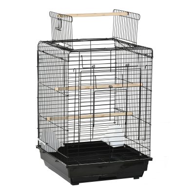 PawHut Cage à oiseaux avec mangeoires perchoirs plateau excrément amovible poignée dim. 40L x 40l x 59H cm noir