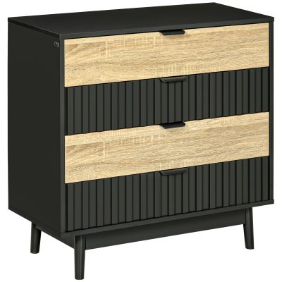 HOMCOM Commode meuble de rangement 4 tiroirs pieds en métal style contemporain 80 x 35 x 80 cm naturel et noir