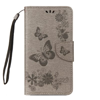 Mobigear Butterfly - Coque Samsung Galaxy A8 (2018) Etui Portefeuille - Gris