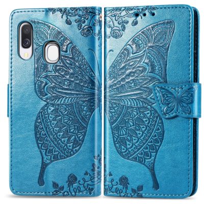 Mobigear Butterfly - Coque Samsung Galaxy A40 Etui Portefeuille - Bleu