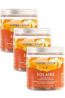 Compléments alimentaires gummies Solaire préparation au bronzage - Cure complète de 9 semaines (3 pots)                                - Les Miraculeux