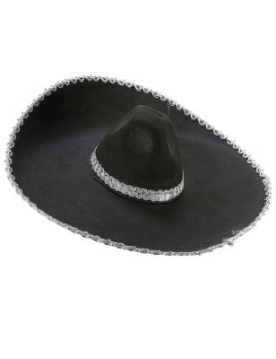 Sombrero noir bordure argentée adulte