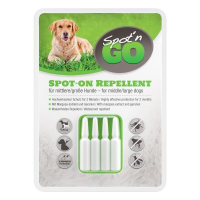 Répulsif Spot'n Go pour chien - 6 applications pour grand chien (12 pipettes de 1
