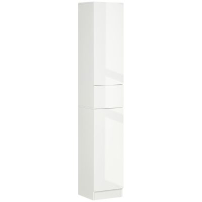 kleankin Meuble colonne rangement salle de bain style contemporain 2 placards 3 étagères et 1 tiroir coulissant panneaux particules blanc