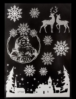 Stickers pour vitre village de Noël et flocons 29 x 41 cm