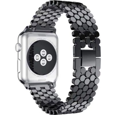 Mobigear Honeycomb - Bracelet Apple Watch Series 3 (42mm) en Acier Fermeture papillon - Noir