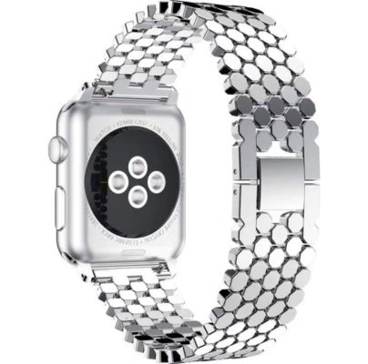 Mobigear Honeycomb - Bracelet Apple Watch Series 6 (44mm) en Acier Fermeture papillon - Argent