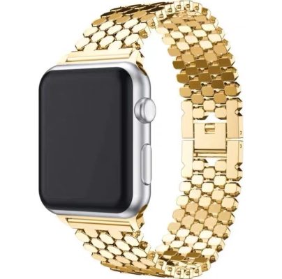 Mobigear Honeycomb - Bracelet Apple Watch Series 9 (45mm) en Acier Fermeture papillon - Or