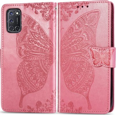 Mobigear Butterfly - Coque OPPO A52 Etui Portefeuille - Rose