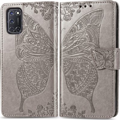 Mobigear Butterfly - Coque OPPO A52 Etui Portefeuille - Gris