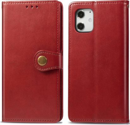 Mobigear Snap Button - Coque Apple iPhone 12 Pro Max Etui Portefeuille - Rouge