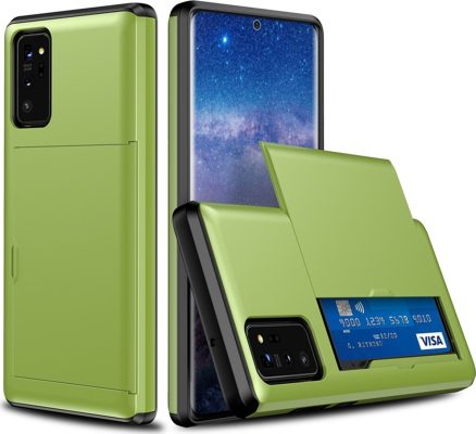 Mobigear Card - Coque Samsung Galaxy Note 20 Coque Arrière Rigide Antichoc + Porte Carte - Vert