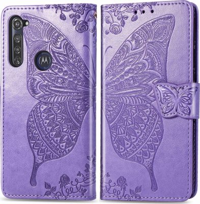 Mobigear Butterfly - Coque Motorola Moto G Pro Etui Portefeuille - Violet