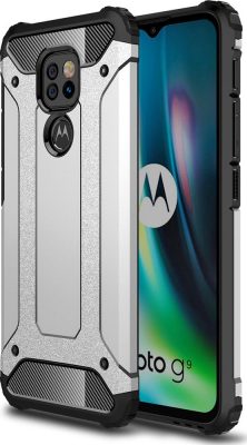 Mobigear Outdoor - Coque Motorola Moto G9 Play Coque Arrière Rigide Antichoc - Argent