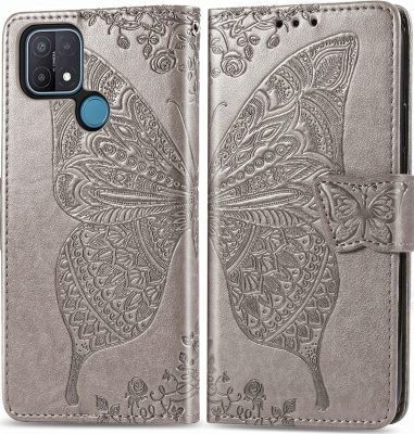 Mobigear Butterfly - Coque OPPO A15 Etui Portefeuille - Gris