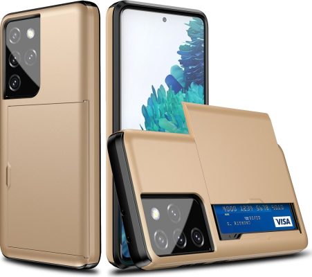 Mobigear Card - Coque Samsung Galaxy S21 Ultra Coque Arrière Rigide Antichoc + Porte Carte - Or