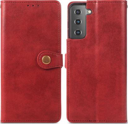 Mobigear Snap Button - Coque Samsung Galaxy S21 Etui Portefeuille - Rouge