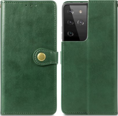 Mobigear Snap Button - Coque Samsung Galaxy S21 Ultra Etui Portefeuille - Vert