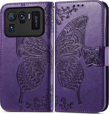 Mobigear Butterfly - Coque Xiaomi Mi 11 Ultra Etui Portefeuille - Violet