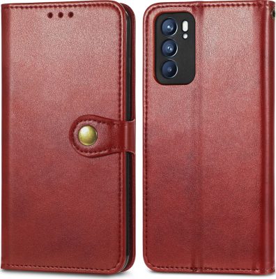 Mobigear Snap Button - Coque OPPO Reno 6 5G Etui Portefeuille - Rouge