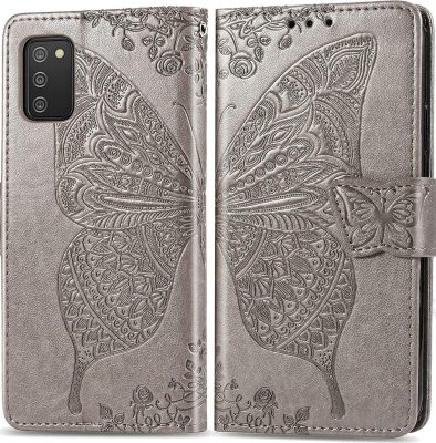 Mobigear Butterfly - Coque Samsung Galaxy A03s Etui Portefeuille - Gris