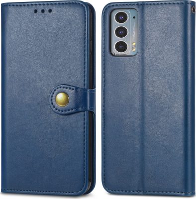 Mobigear Snap Button - Coque Motorola Edge 20 Etui Portefeuille - Bleu