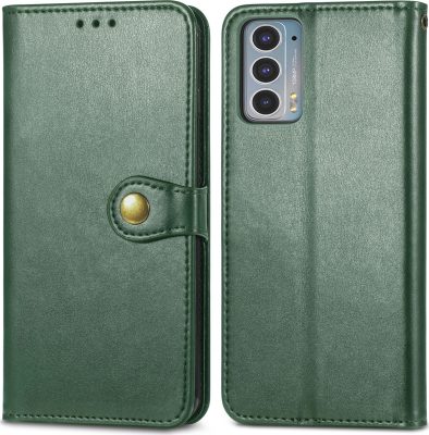 Mobigear Snap Button - Coque Motorola Edge 20 Etui Portefeuille - Vert