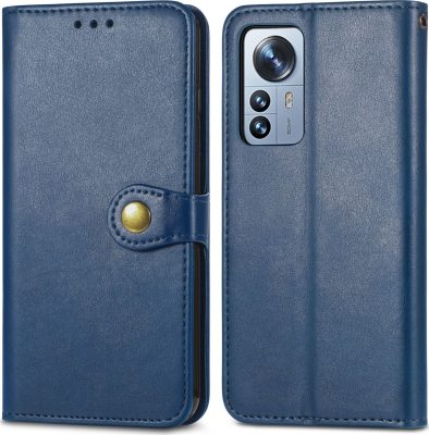 Mobigear Snap Button - Coque Xiaomi 12 Pro Etui Portefeuille - Bleu