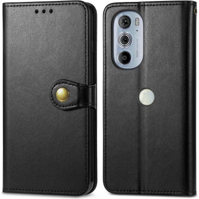 Mobigear Snap Button - Coque Motorola Edge 30 Pro Etui Portefeuille - Noir