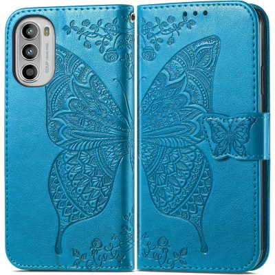 Mobigear Butterfly - Coque Motorola Moto G52 Etui Portefeuille - Bleu