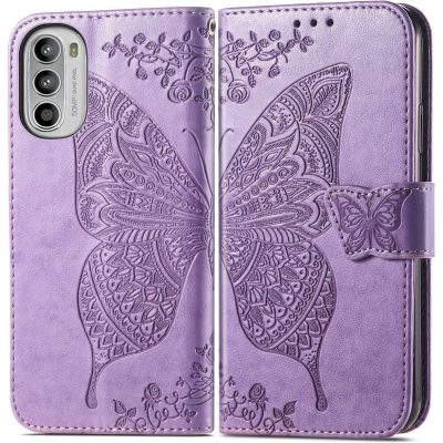 Mobigear Butterfly - Coque Motorola Moto G82 Etui Portefeuille - Violet